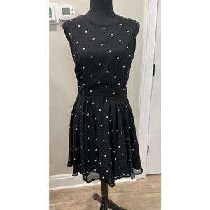 Maison Jules Fit Flare Dress Hearts Print Black Size Medium Retro Twee 50s Dot